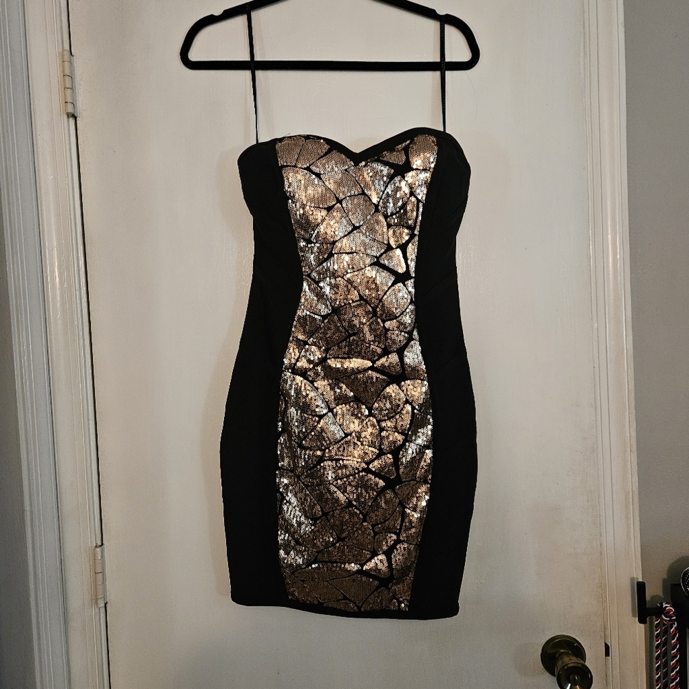 Valiant Paris Black and Gold Sequin Bodycon Dress Small